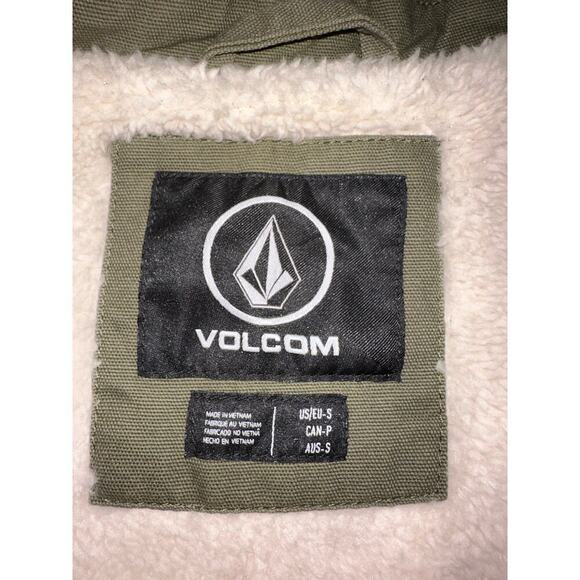 Volcom Mens canvas Jacket full zip Army green Sherpa Lined S Skater Streetwear - Picture 8 of 9